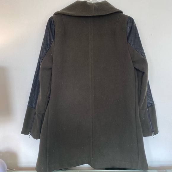 Green Wool & Faux Leather Pea Coat - Picture 2 of 4